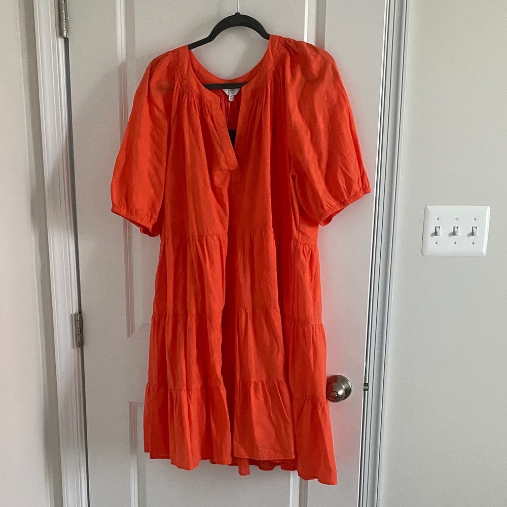 Crown & Ivy Orange Tiered Buttoned Midi Sundress